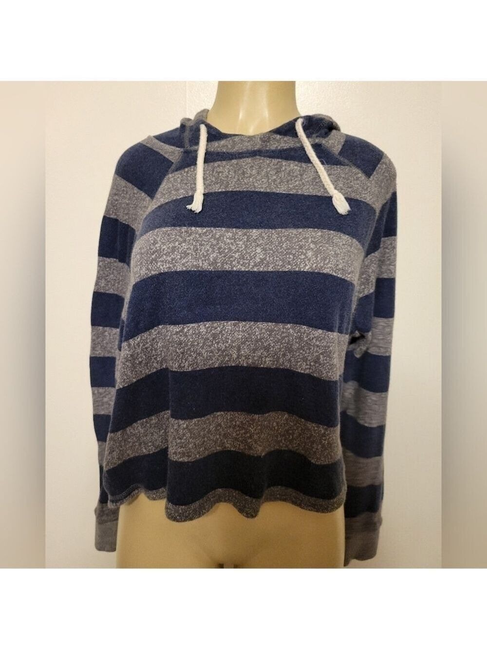Roxy Medium Striped Blue Gray Pull Over Women's Hoodie - Picture 2 of 3